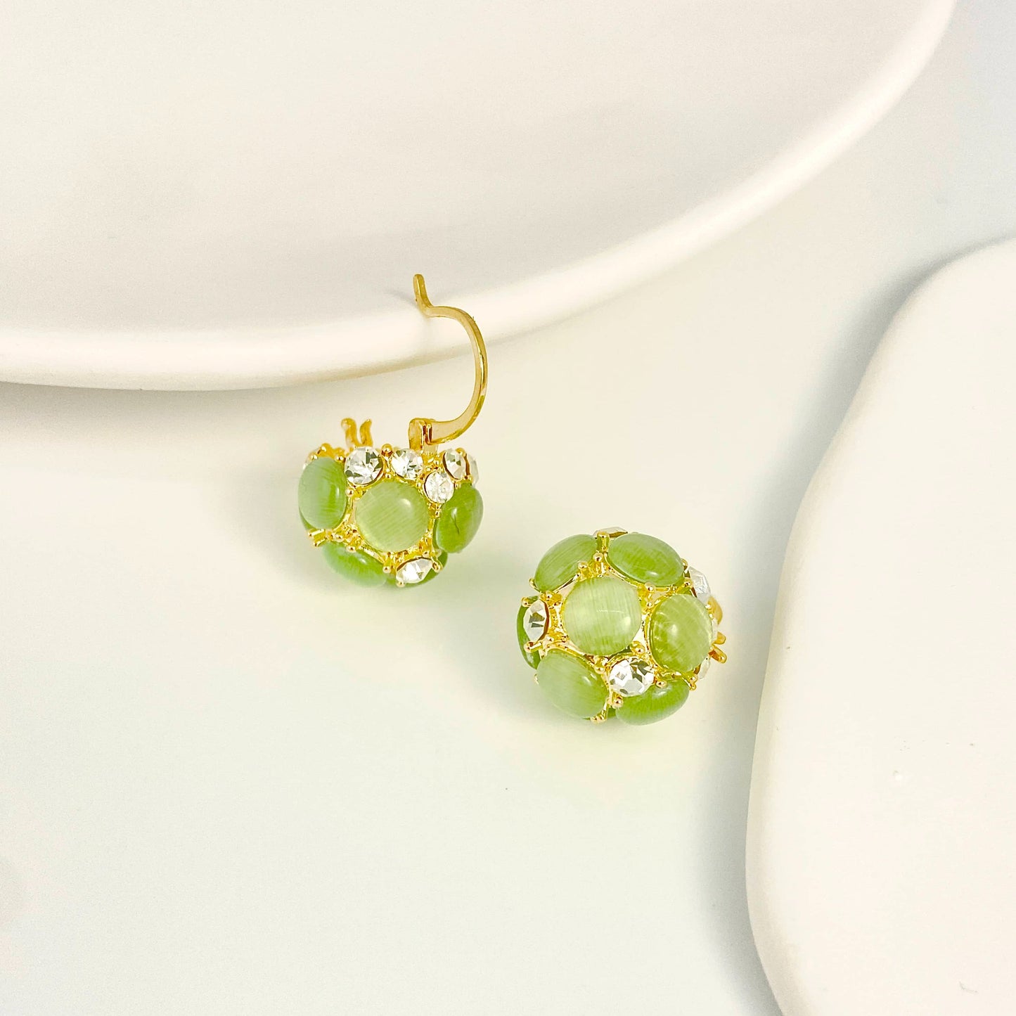 Fresh Green Flower Basket Earrings