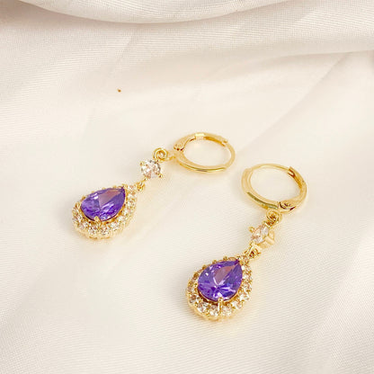 Purple teardrop-shaped crystal earrings