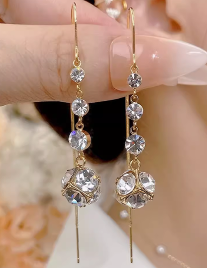 Crystal Ball Tassel Earrings